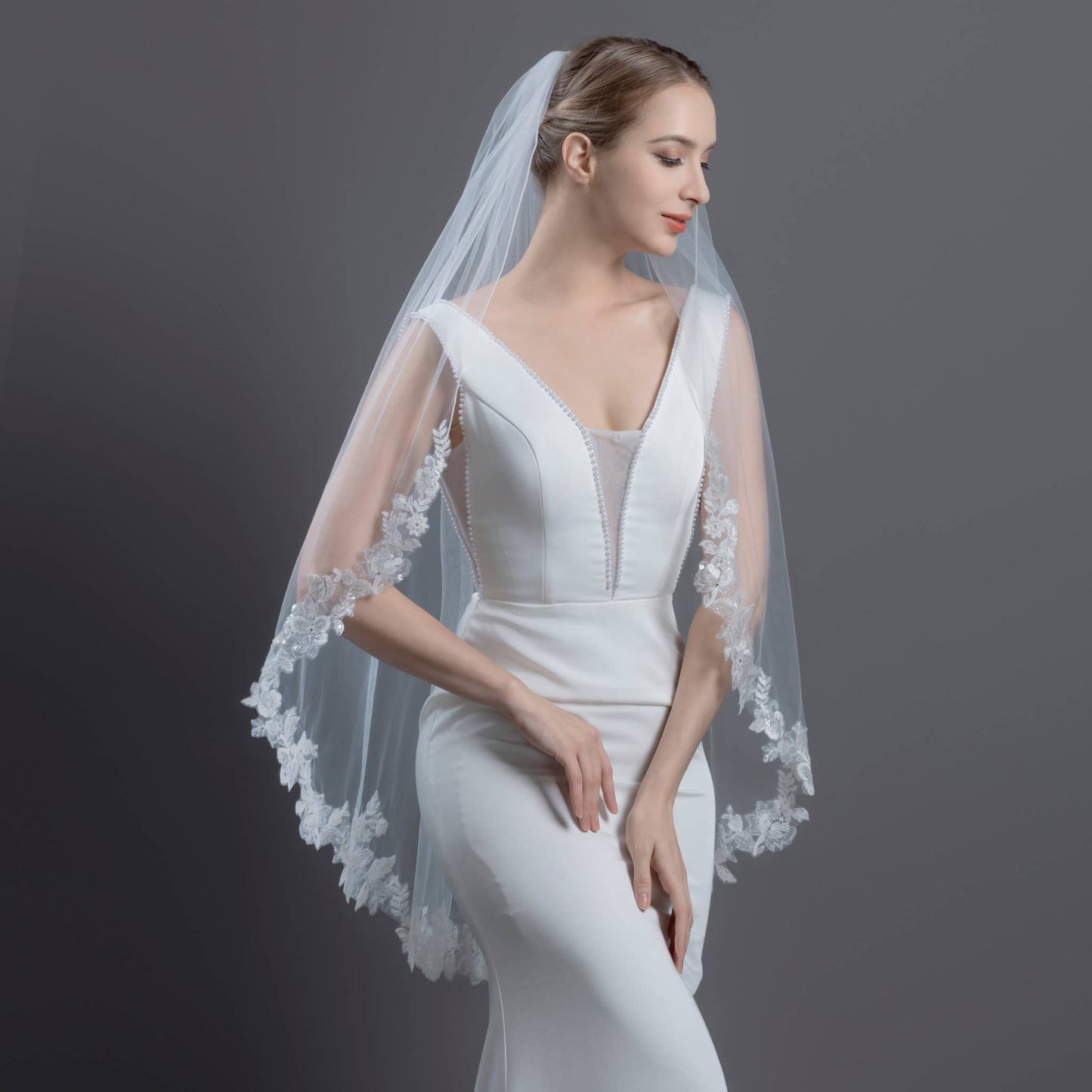 Floral Vine Embroidered Lace Bridal Veil