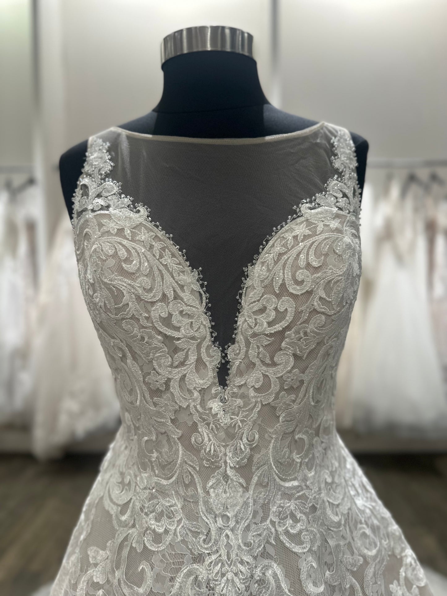 "Mia" Ballgown Sleeveless Lace Champagne Wedding Dress by Sean Philip Bridals
