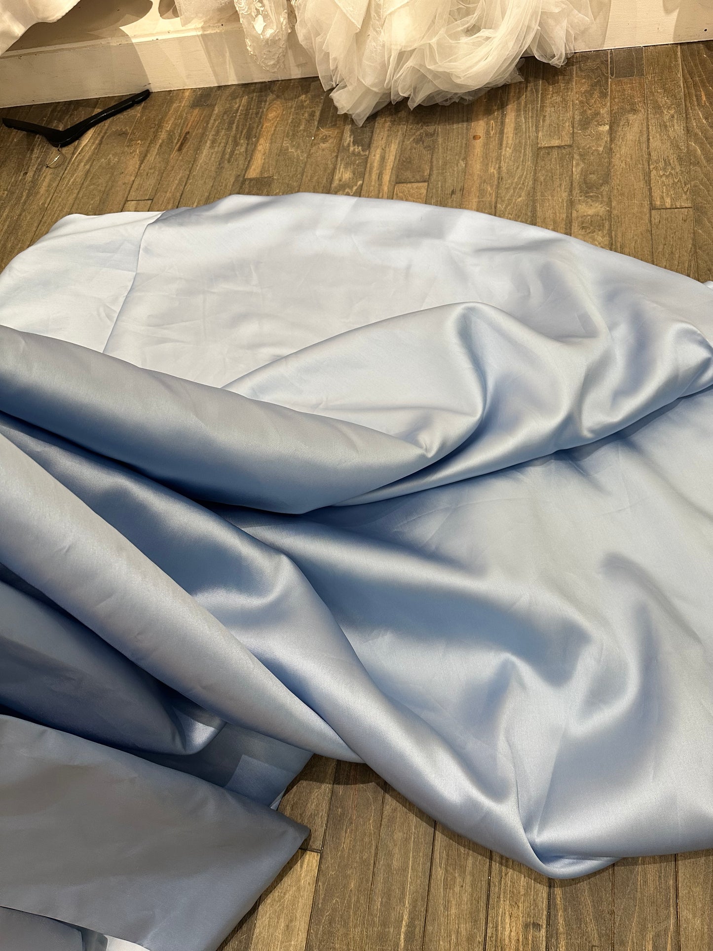 T125 Light Blue Mikado Floral Off Shoulder A-Line Wedding Dress with Box Pleats