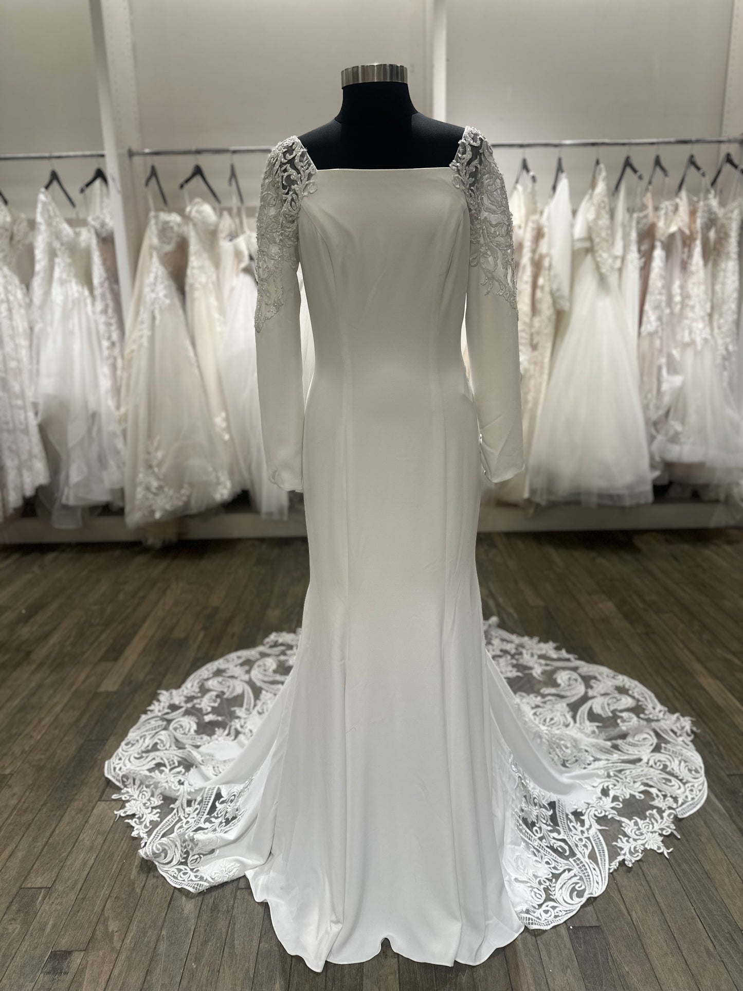 31153 Adrianna Papell Fit and Flare Crepe Wedding Dress