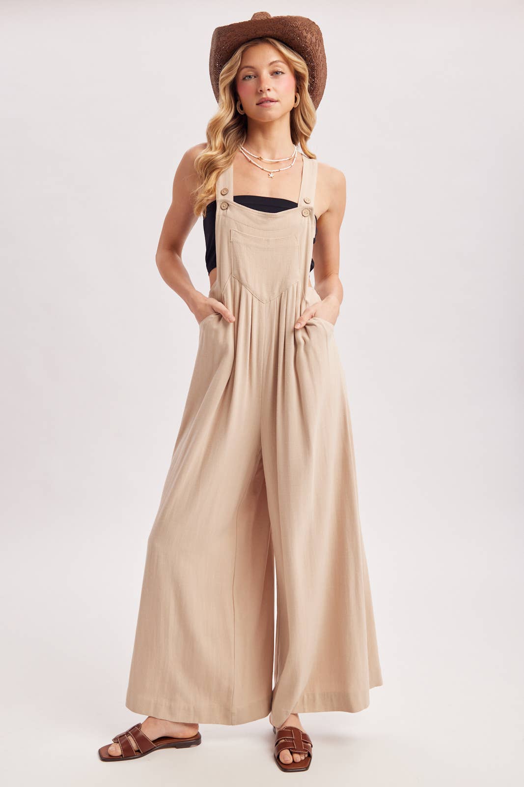 FLOWY WIDE LEG OVERALL JUMPSUIT