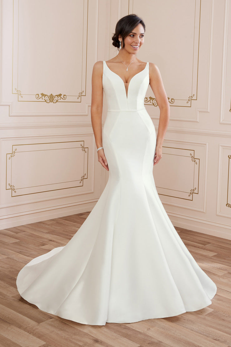 "Alexis" Simple Fit and Flare with Plunging V-Neck Wedding Dress by Sophia Tolli