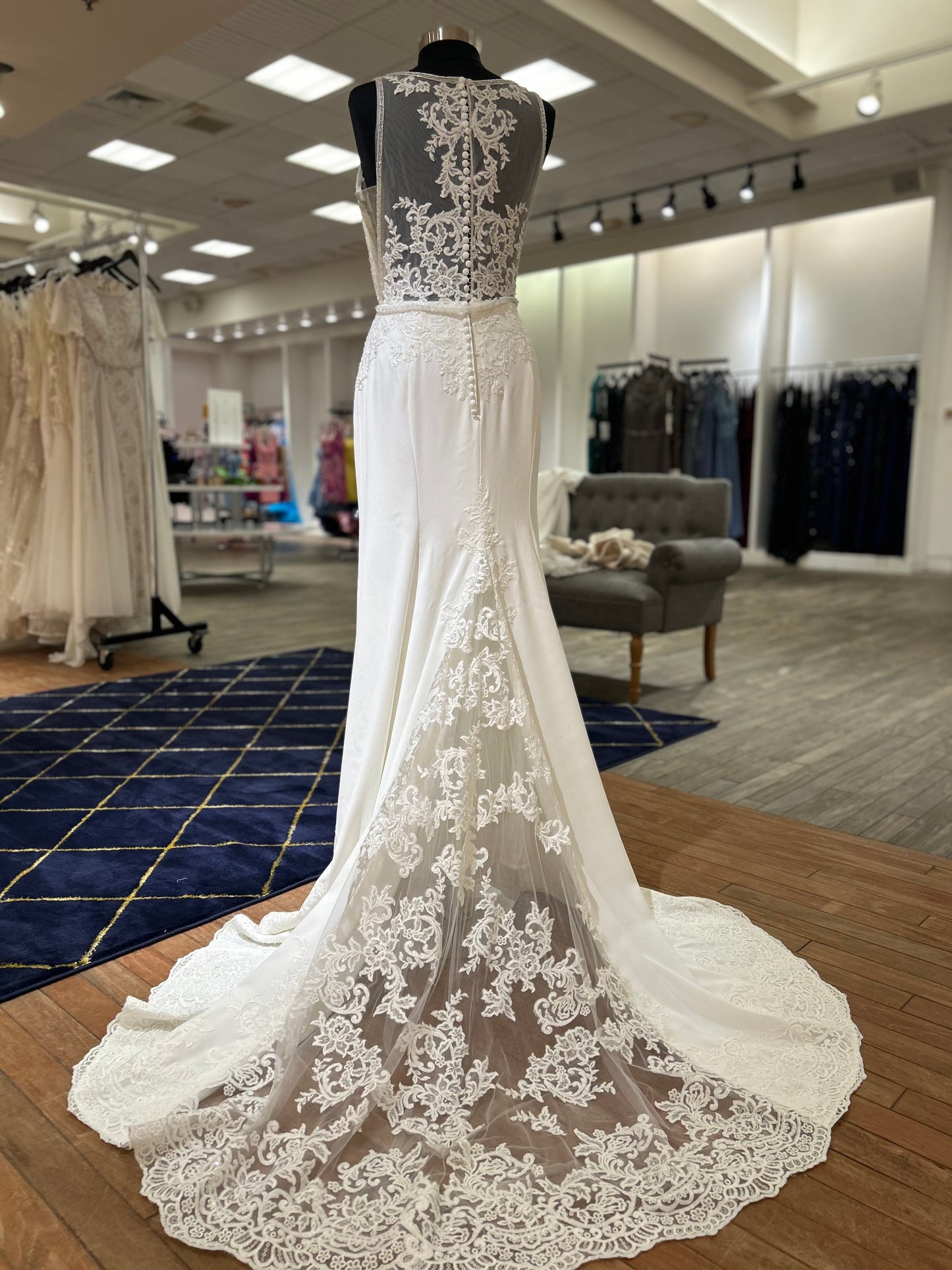 Savannah by Sean Philip A-line Lace Illusion Neckline