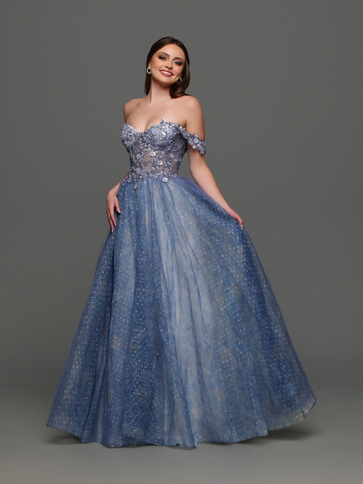 A-Line Blue Shimmer Prom Gown Off Shoulder