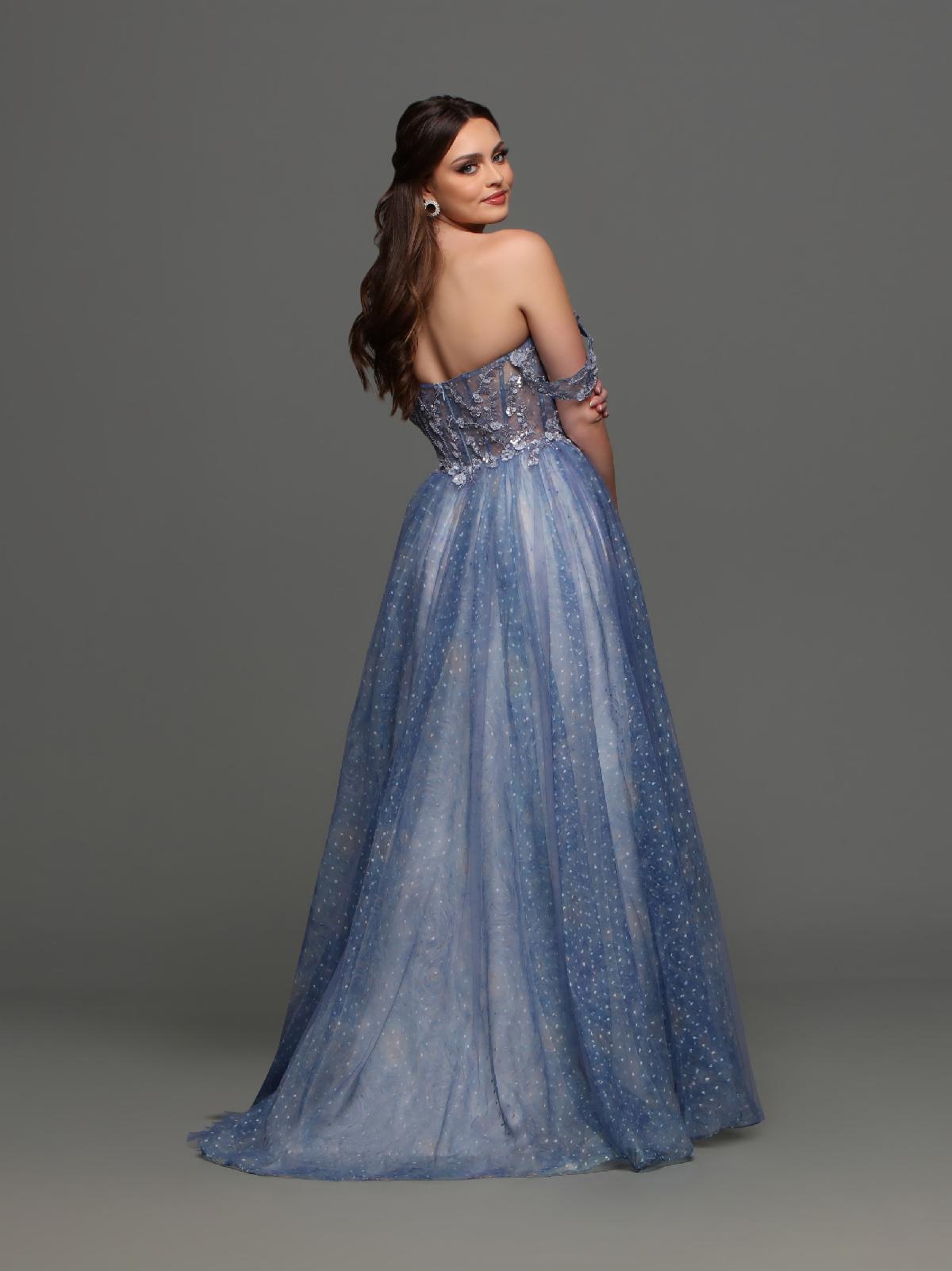 A-Line Blue Shimmer Prom Gown Off Shoulder