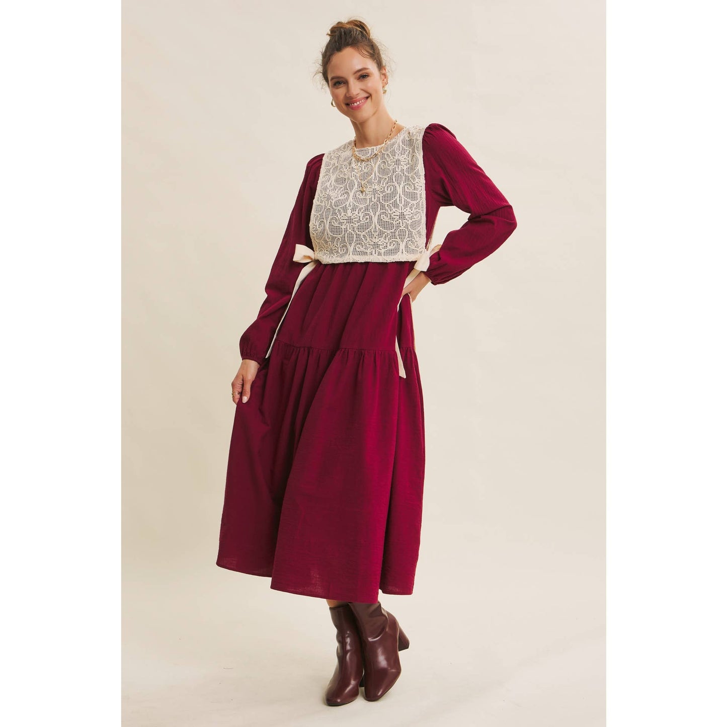 ROMANTIC WALKTHROUGH THE CITY CROCHET OVERLAY MAXI DRESS