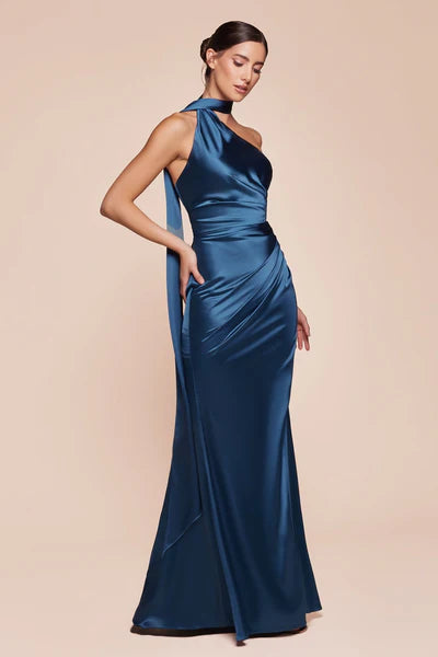 Fitted One Shoulder Dress with Halter Wrap 7454