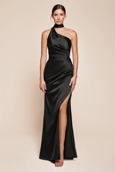 Fitted One Shoulder Dress with Halter Wrap 7454