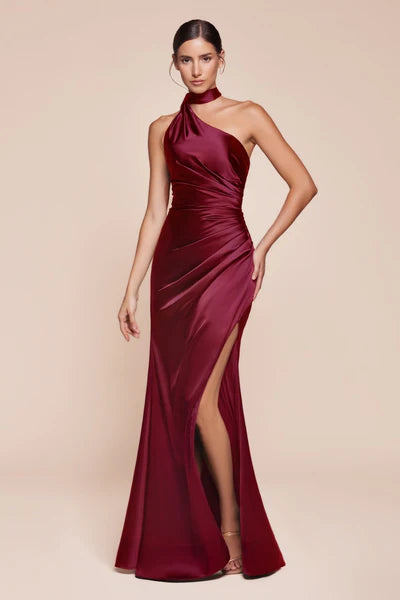 Fitted One Shoulder Dress with Halter Wrap 7454