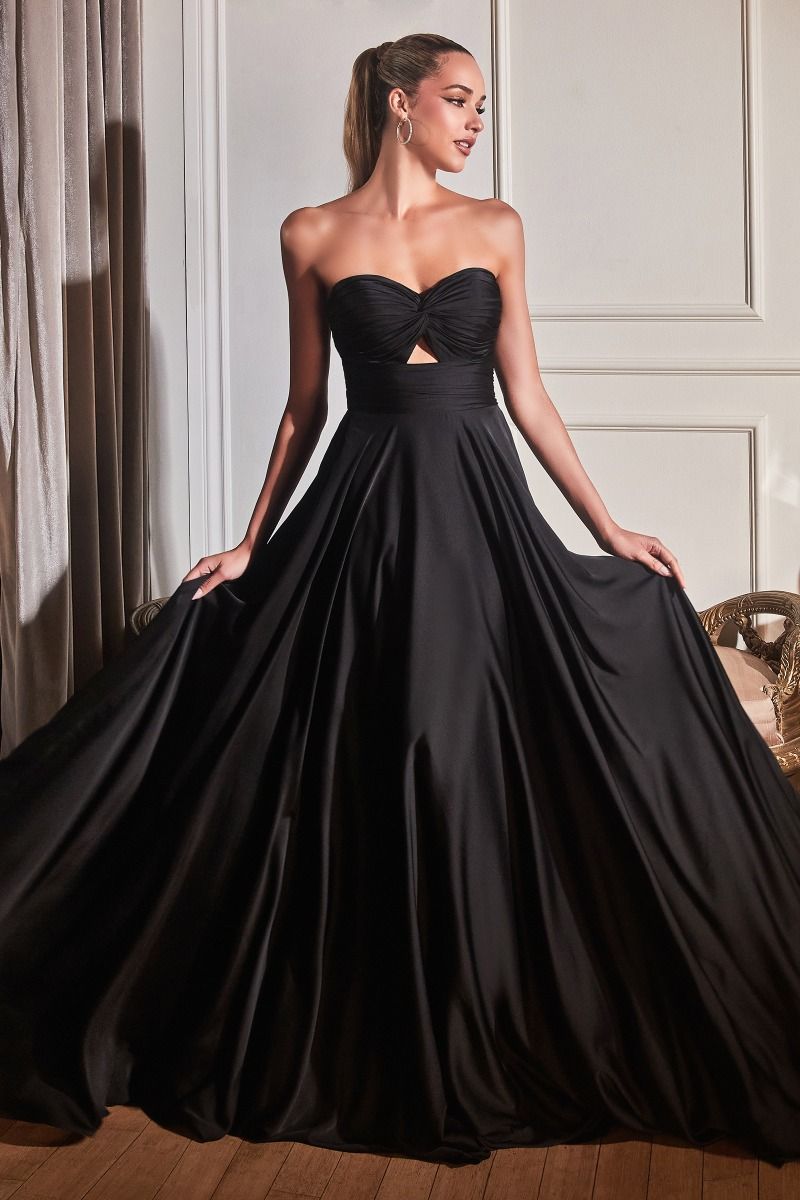 Strapless Satin A Line Keyhole Dress