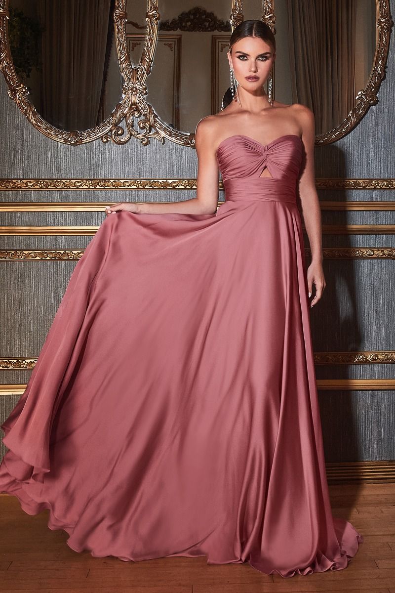 Strapless Satin A Line Keyhole Dress