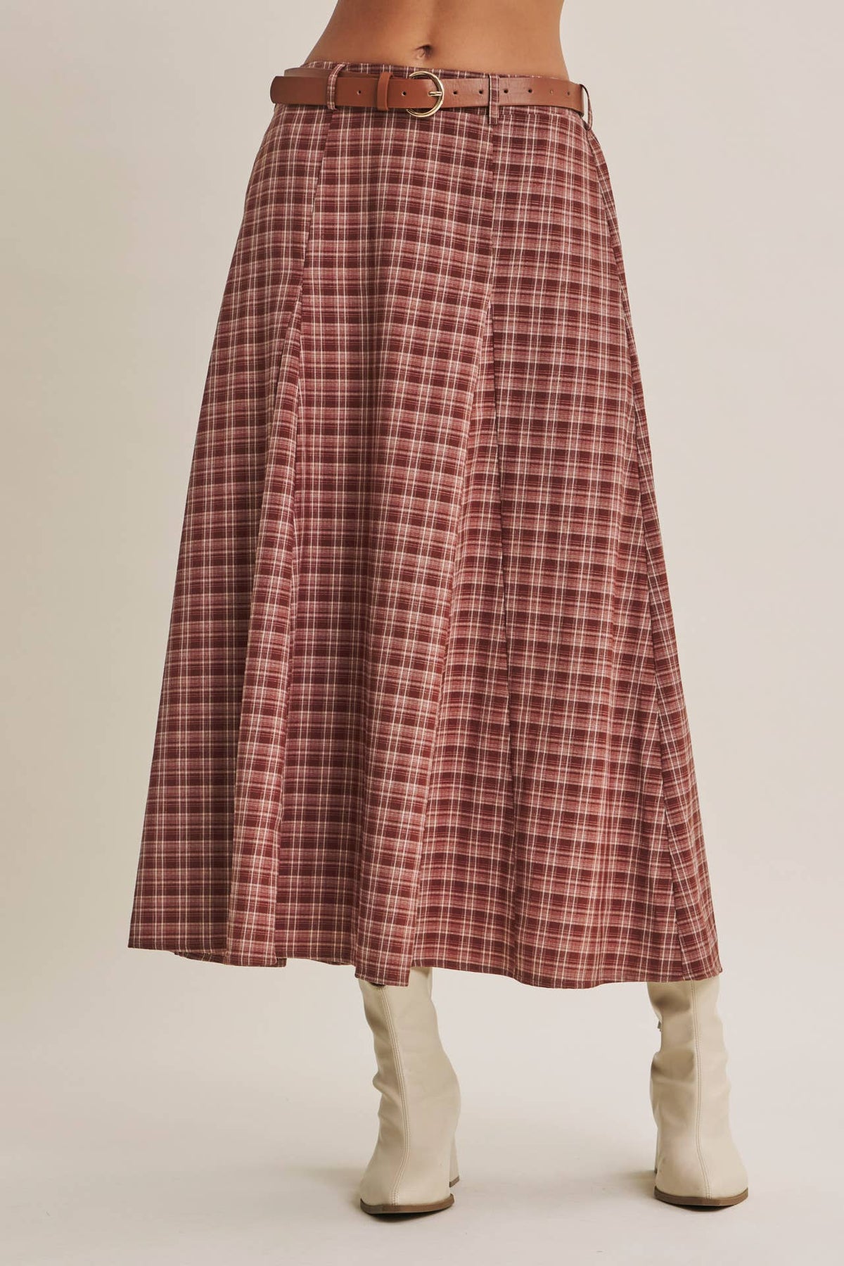 Maple Plaid Flaire Maxi Skirt W/ Belt