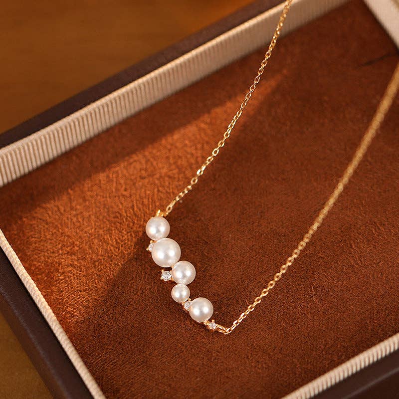 Pearl Horizontal Pendant Necklace in 925 Sterling Silver