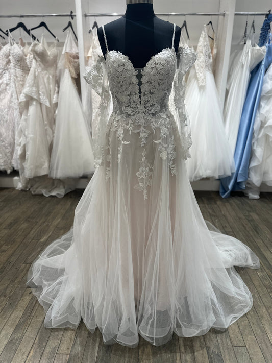 "Stevie" Cold Shoulder Bishop Sleeve Wedding Dress by Maggie Sottero