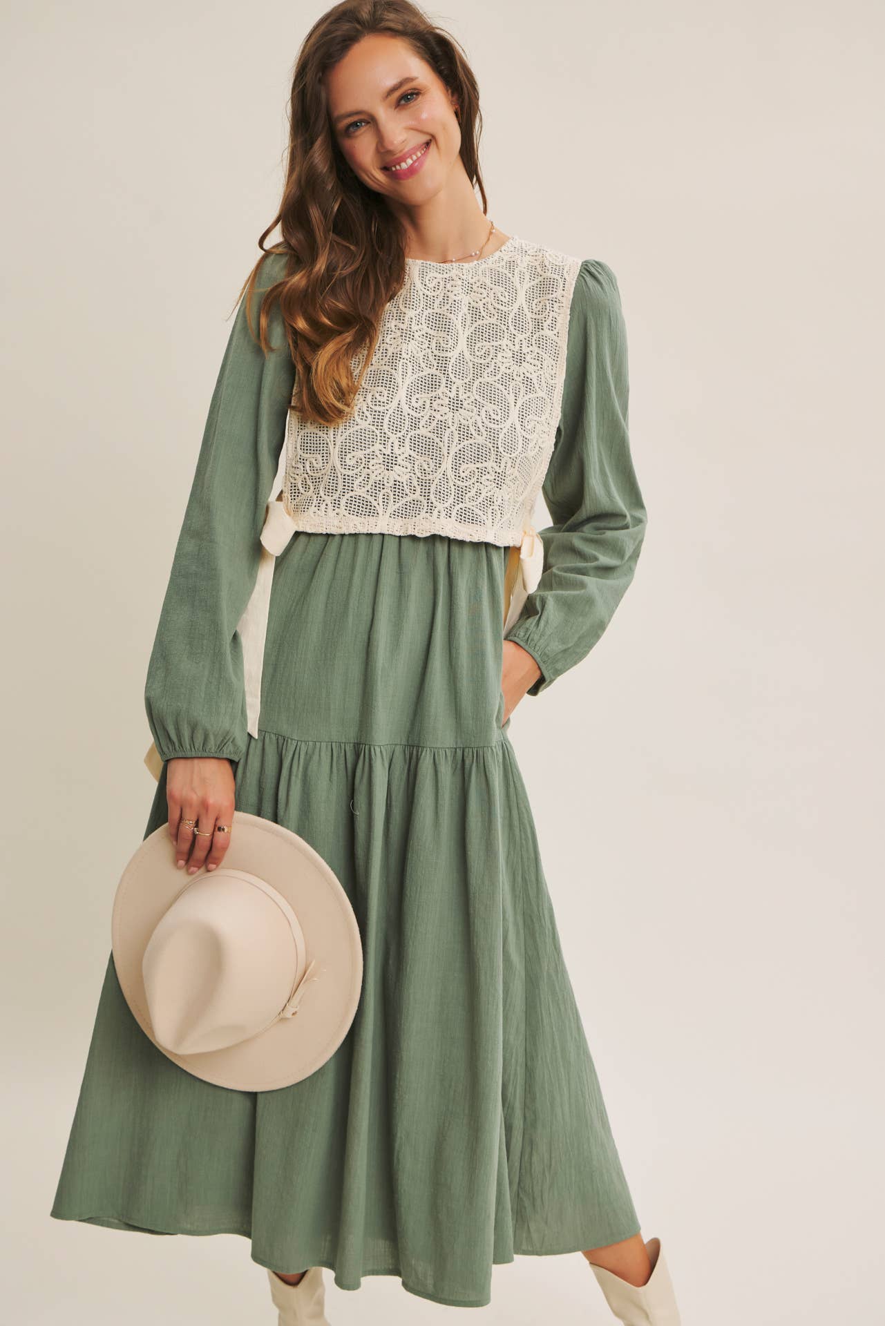 ROMANTIC WALKTHROUGH THE CITY CROCHET OVERLAY MAXI DRESS