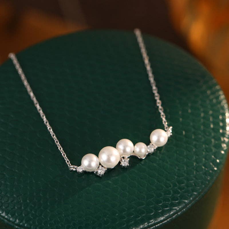 Pearl Horizontal Pendant Necklace in 925 Sterling Silver
