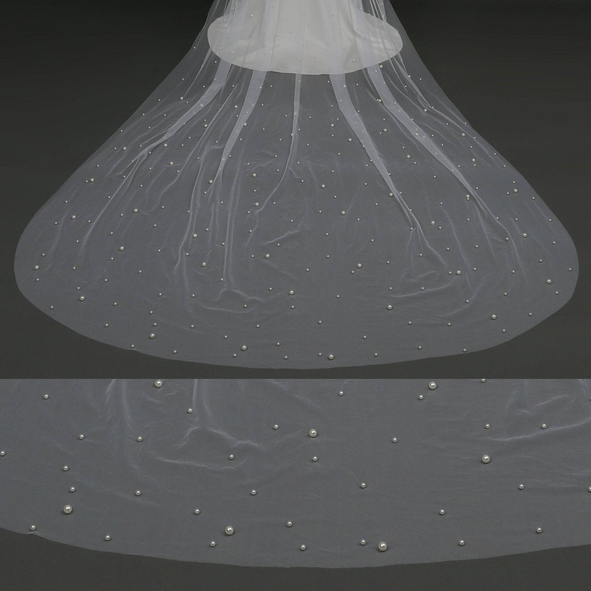 FS6355 Scattered Pearls Bridal Wedding Veil 39" 118"