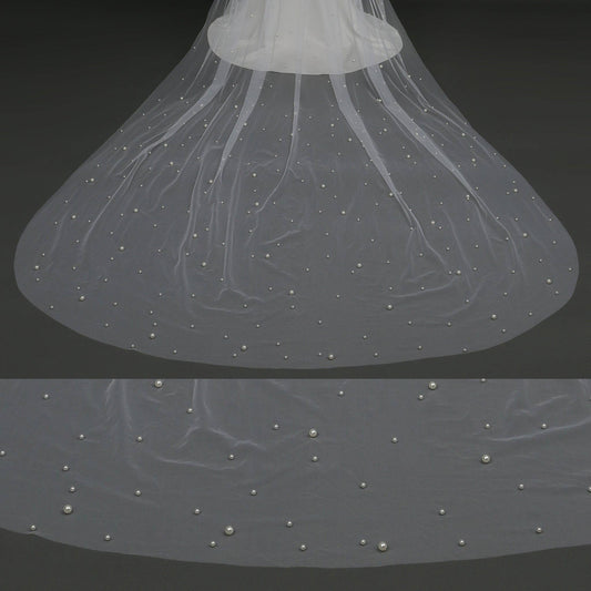 FS6355 Scattered Pearls Bridal Wedding Veil 39" 118"