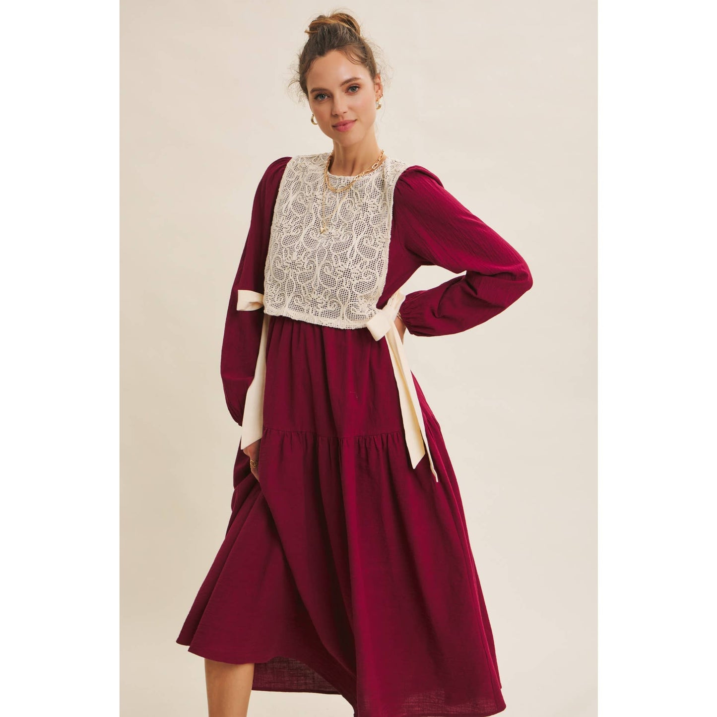 ROMANTIC WALKTHROUGH THE CITY CROCHET OVERLAY MAXI DRESS
