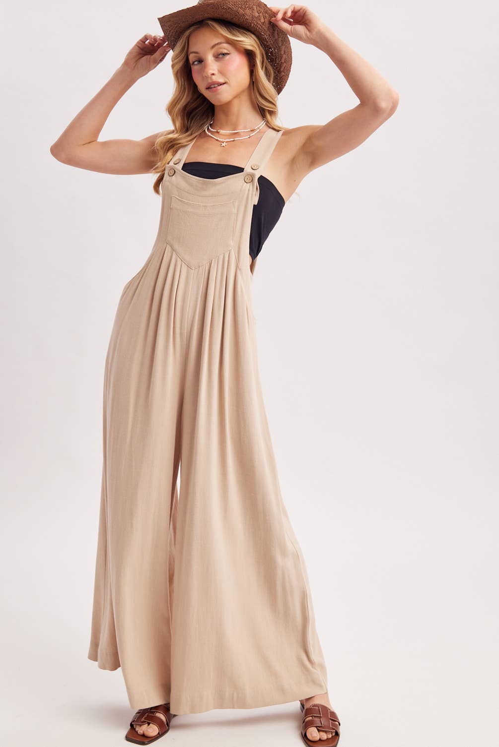 FLOWY WIDE LEG OVERALL JUMPSUIT