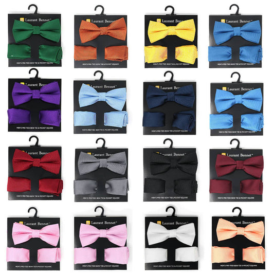 Poly Woven Men's Banded Bow Tie and Hanky Set - BTH6308