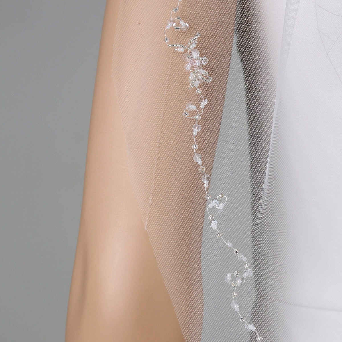 FS6341 Floral Vine Crystal Beaded Edge Veil 36"
