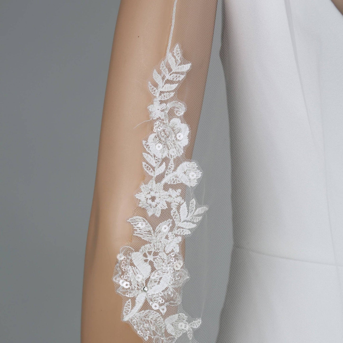 Floral Vine Embroidered Lace Bridal Veil