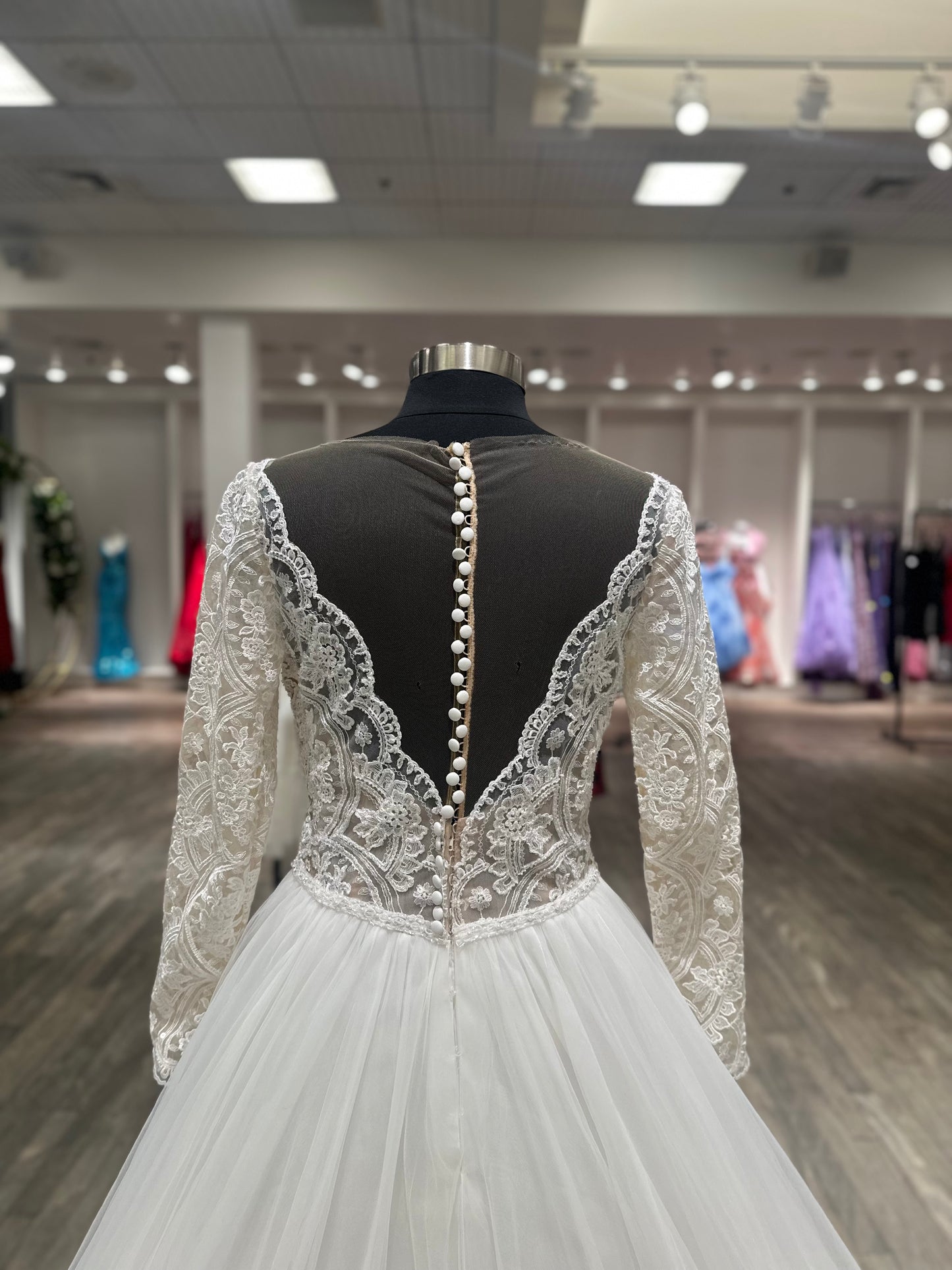 "Mallory Dawn" Long Sleeve Ballgown Illusion Buttons Wedding Dress by Maggie Sottero