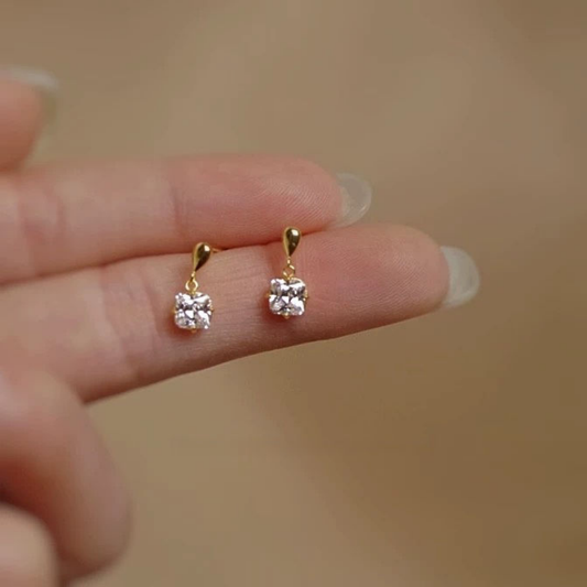 Minimalist Princess Cut Stud Earrings in 925 Sterling Silver