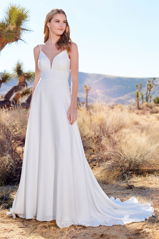 220113 Crepe A-Line Wedding Dress by Enchanting for Mon Cheri