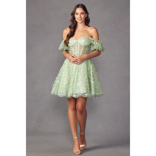 Sweetheart Off Shoulder Short Sleeve Short Dress in Sage or Lilac