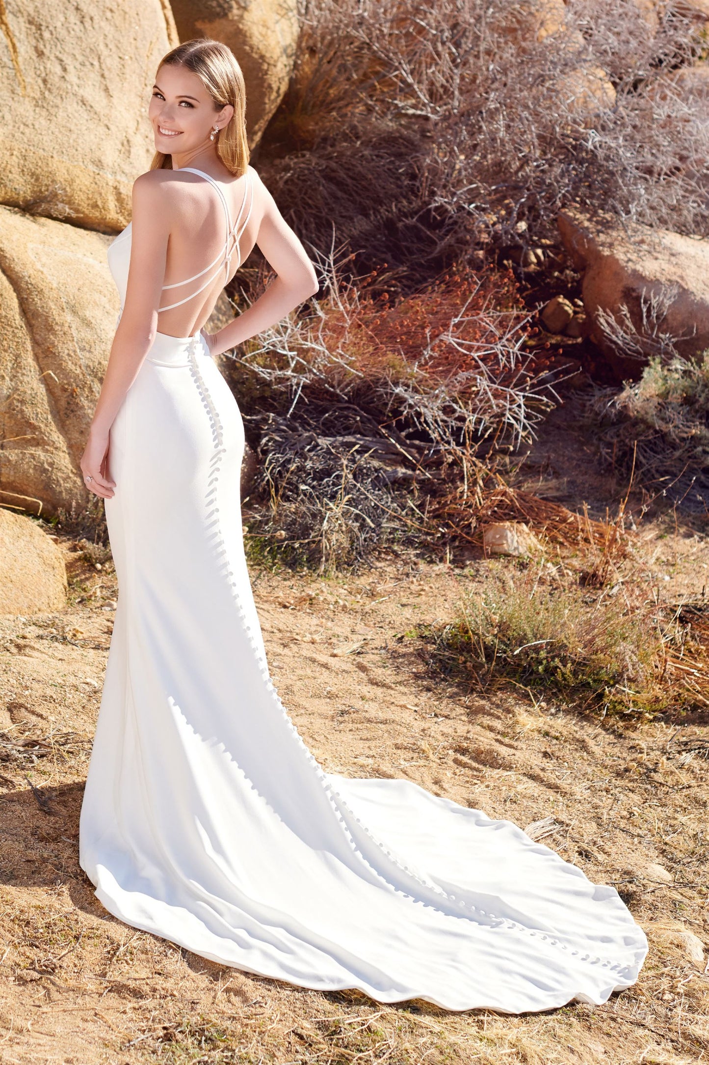 220103 Crepe A-Line Wedding Dress by Enchanting for Mon Cheri
