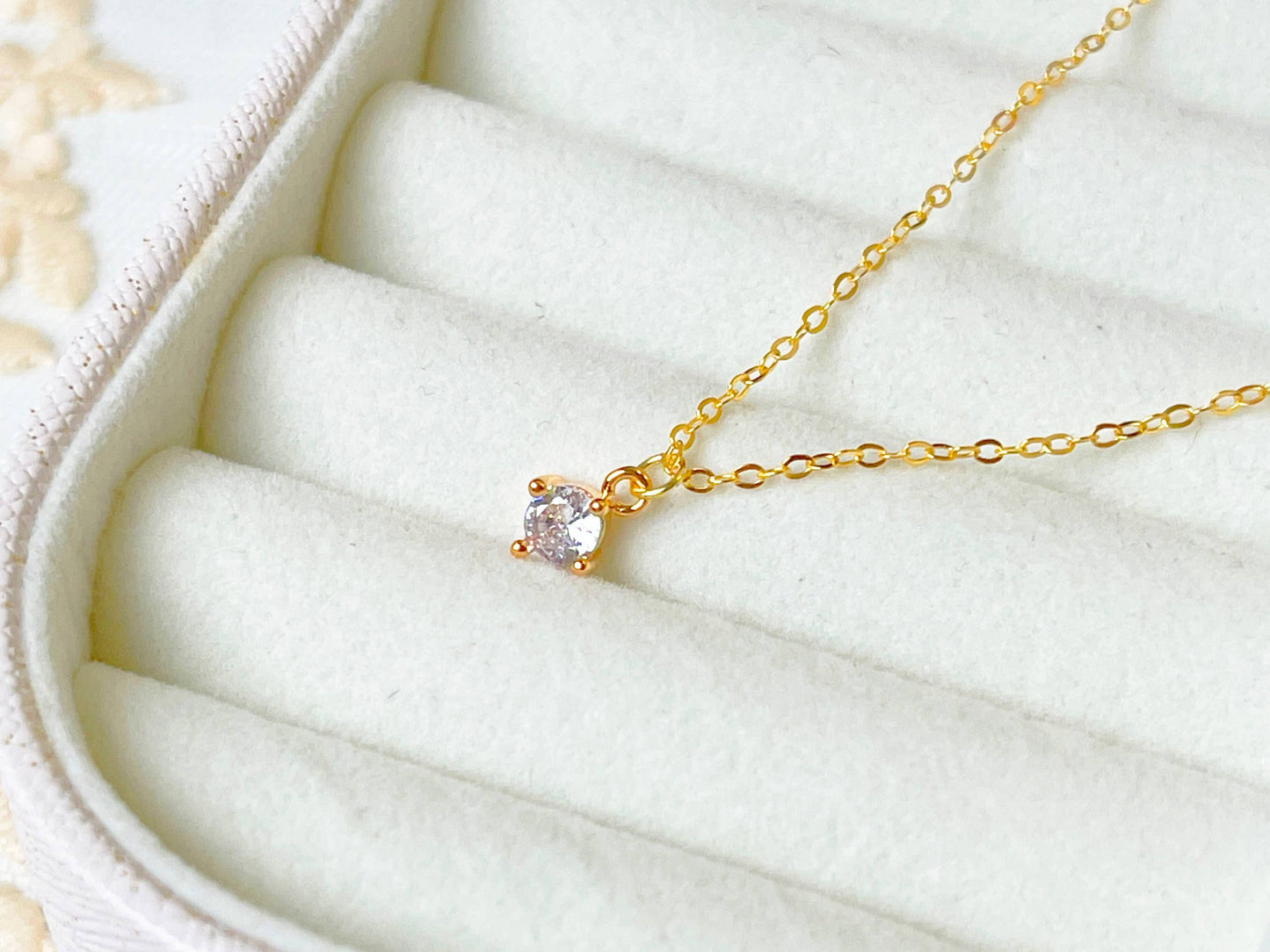 Solitaire CZ Diamond Pendant Necklace