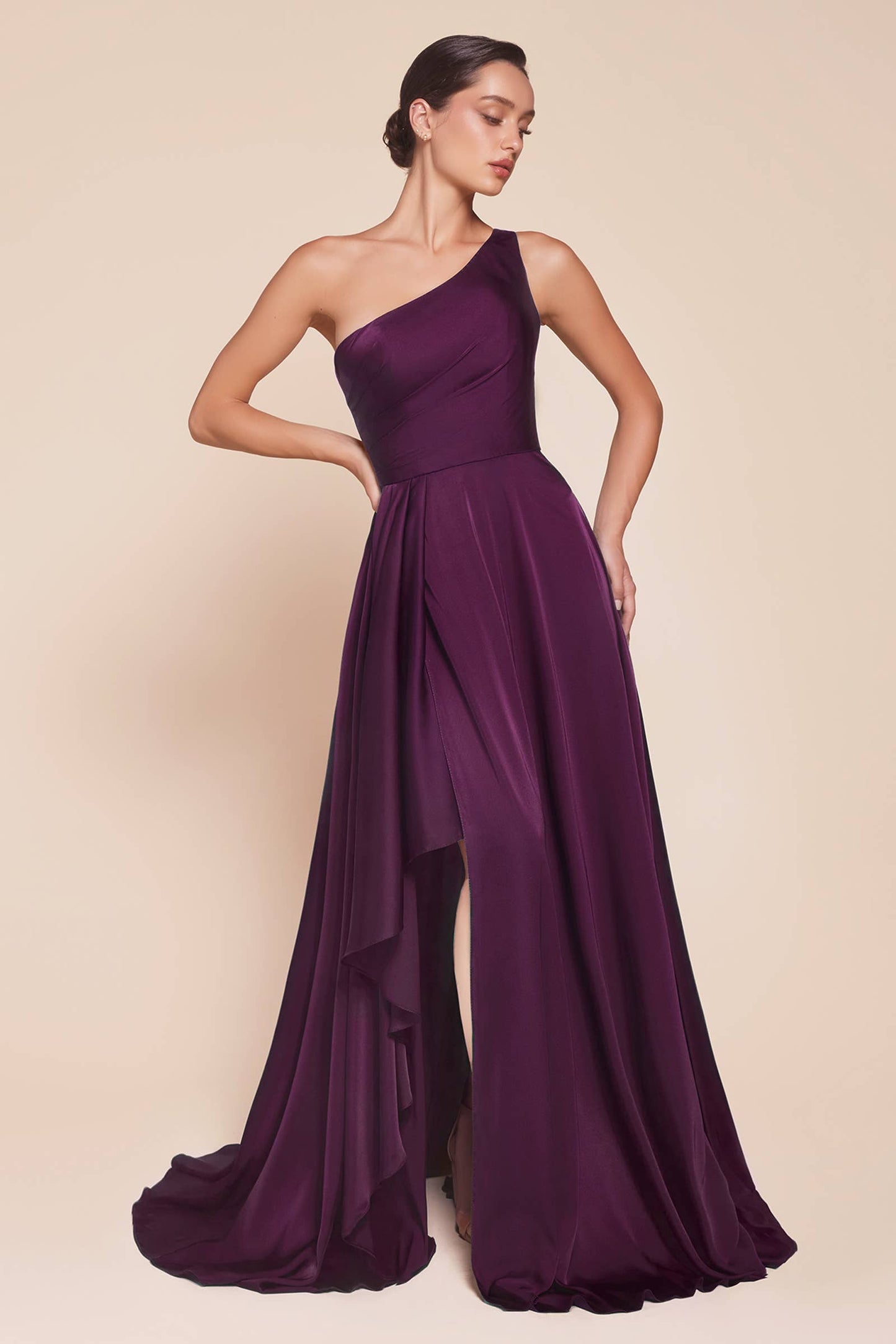 ONE SHOULDER SATIN A-LINE DRESS