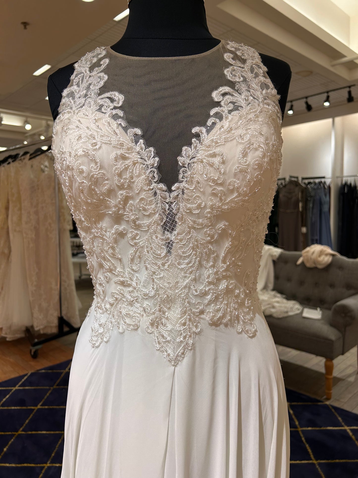 Savannah by Sean Philip A-line Lace Illusion Neckline