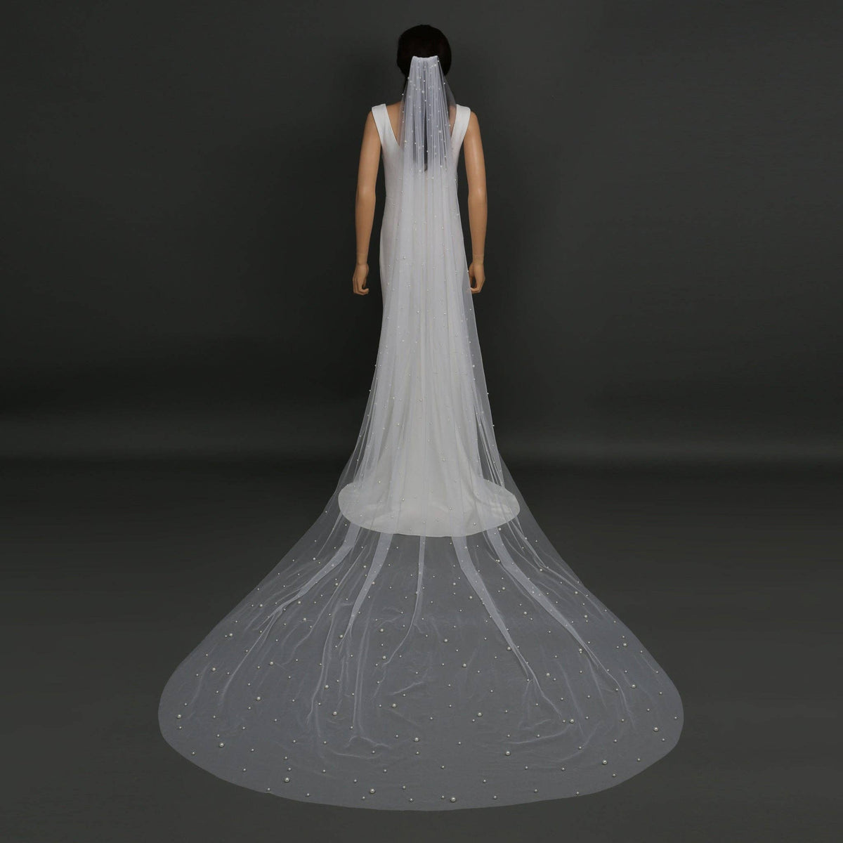 FS6355 Scattered Pearls Bridal Wedding Veil 39" 118"