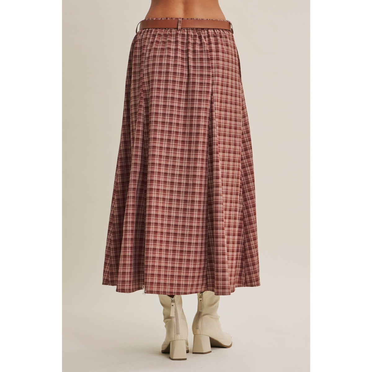 Maple Plaid Flaire Maxi Skirt W/ Belt