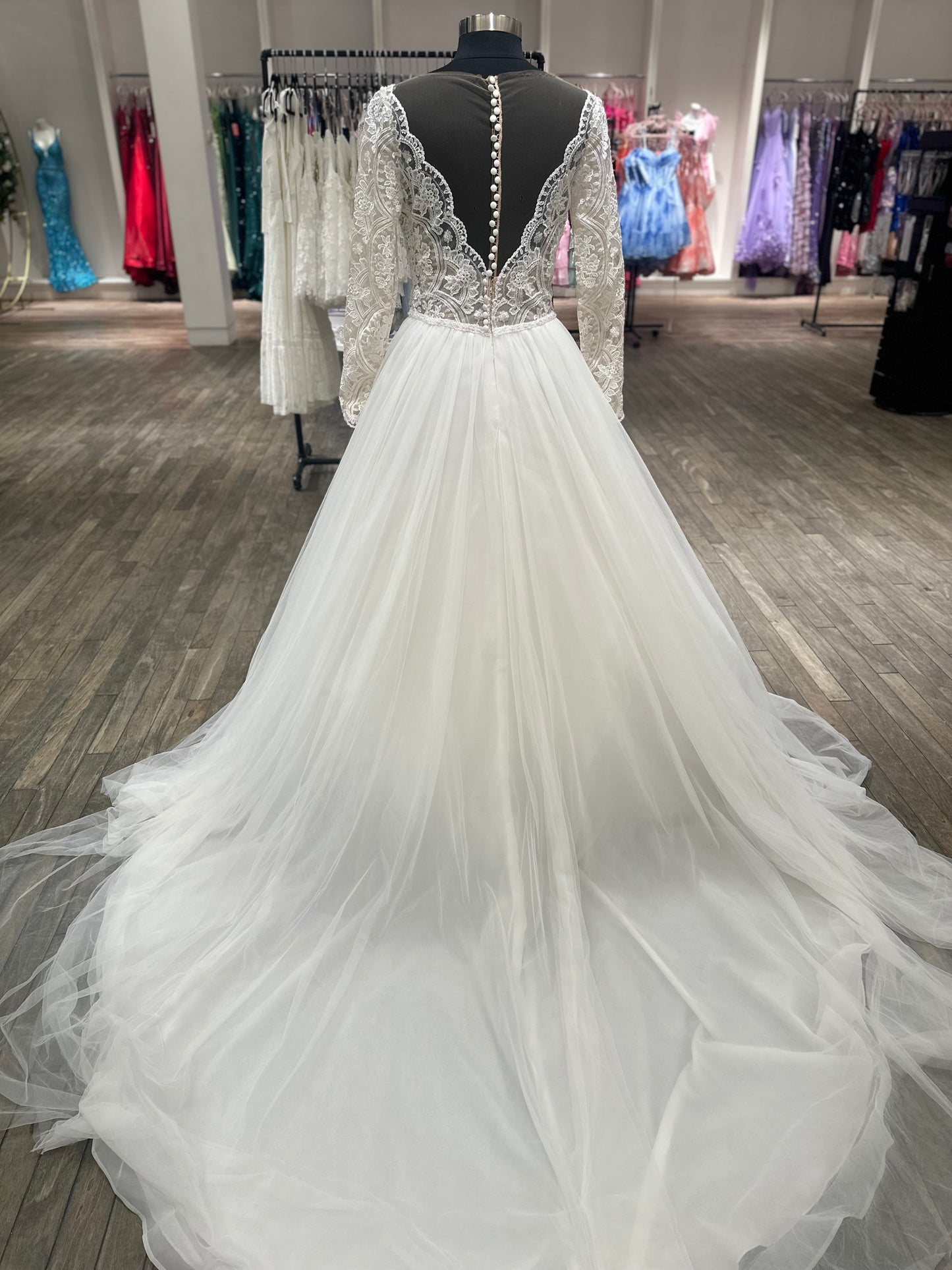 "Mallory Dawn" Long Sleeve Ballgown Illusion Buttons Wedding Dress by Maggie Sottero