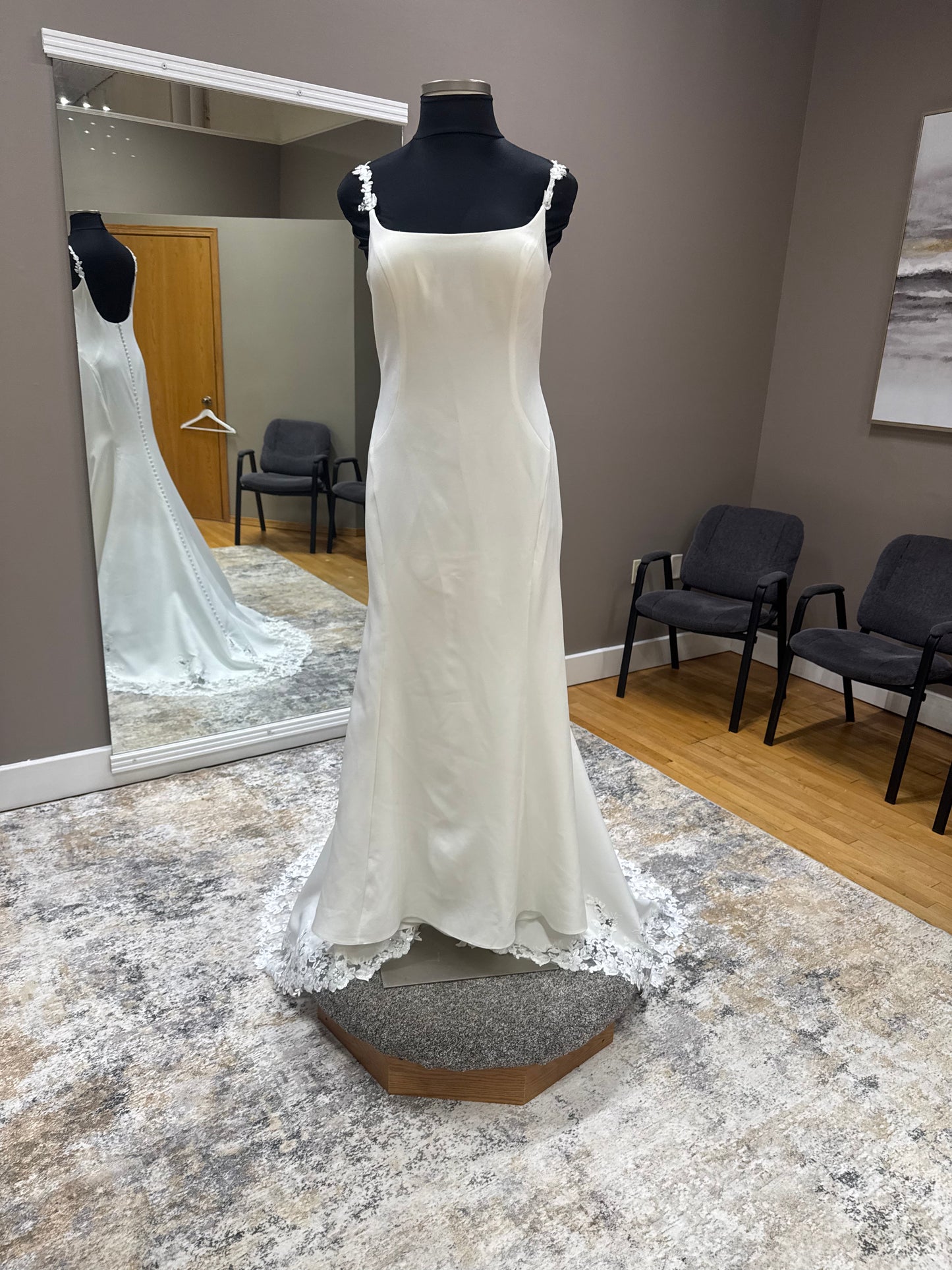 T146 Moonlight Soft square neck with lace straps and deep scoop back crepe back