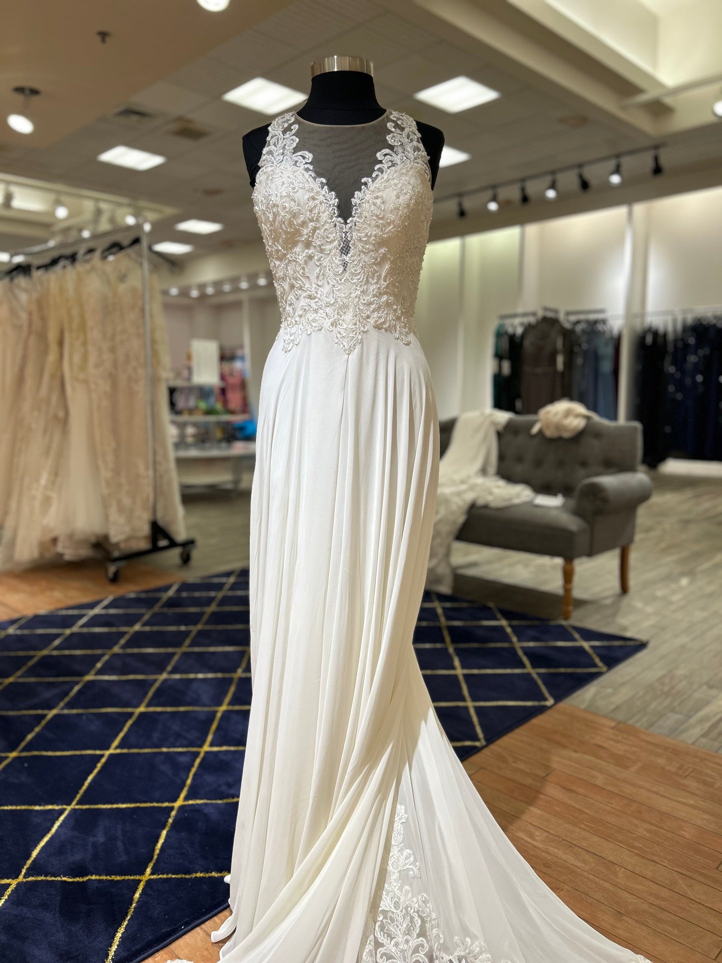 Savannah by Sean Philip A-line Lace Illusion Neckline