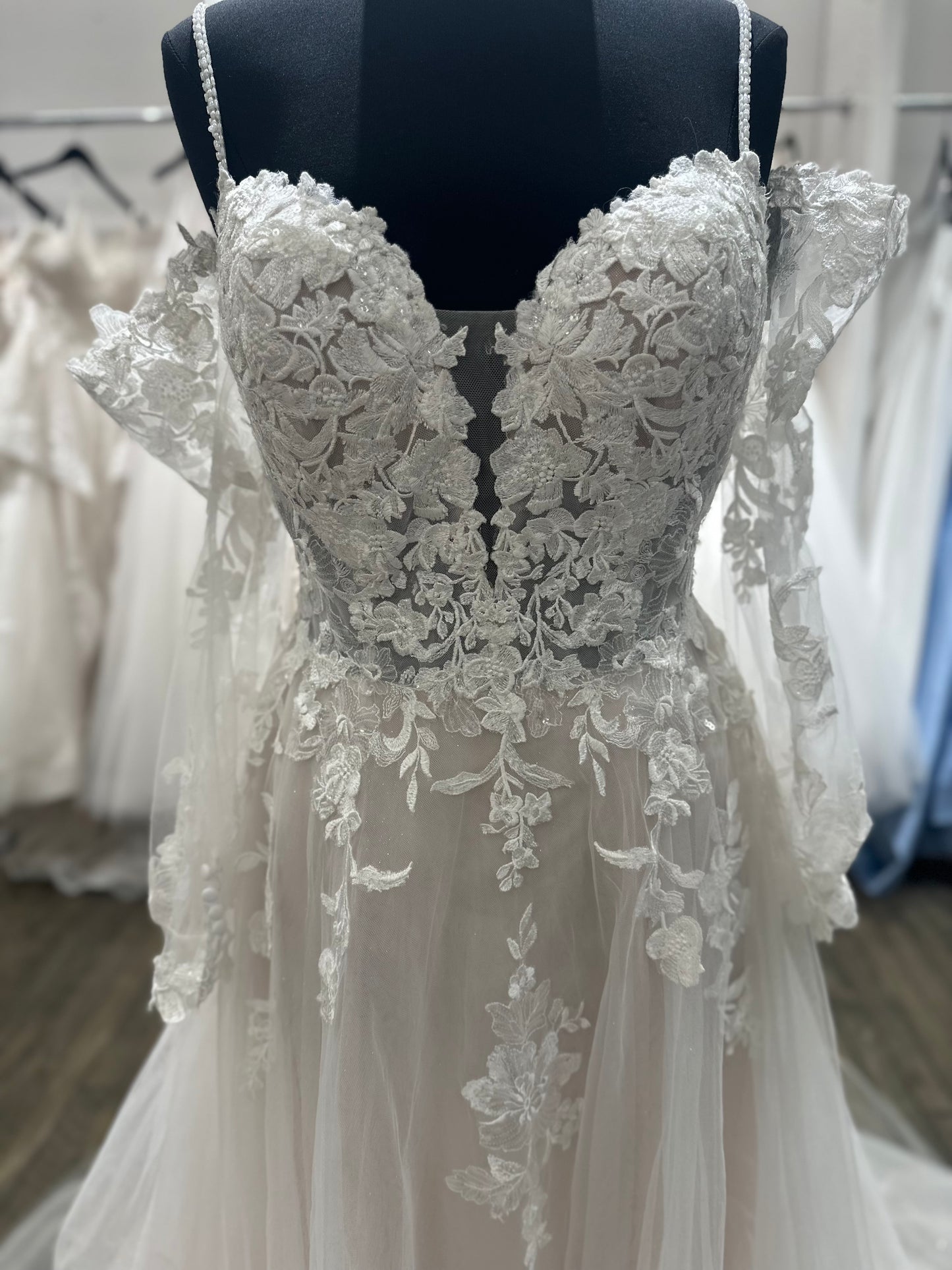 "Stevie" Cold Shoulder Bishop Sleeve Wedding Dress by Maggie Sottero