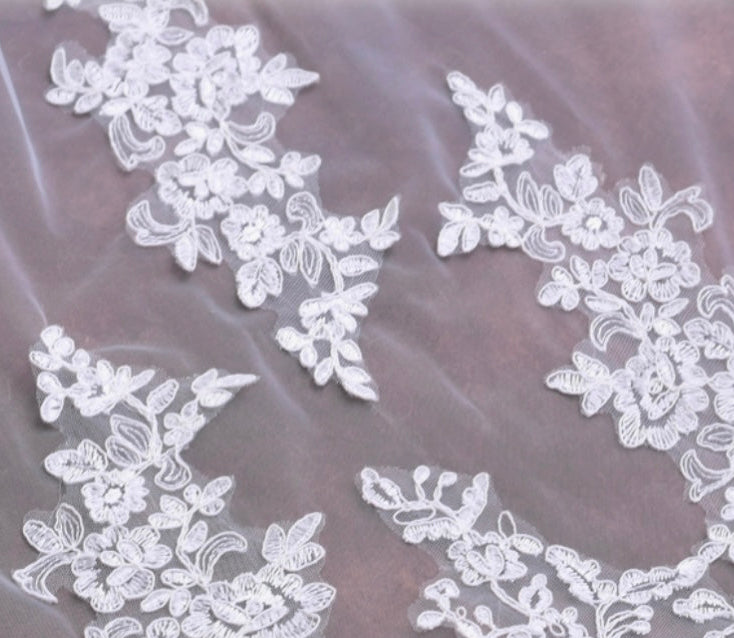 Elegant Lace Appliquéd Cathedral Length Bridal Veil