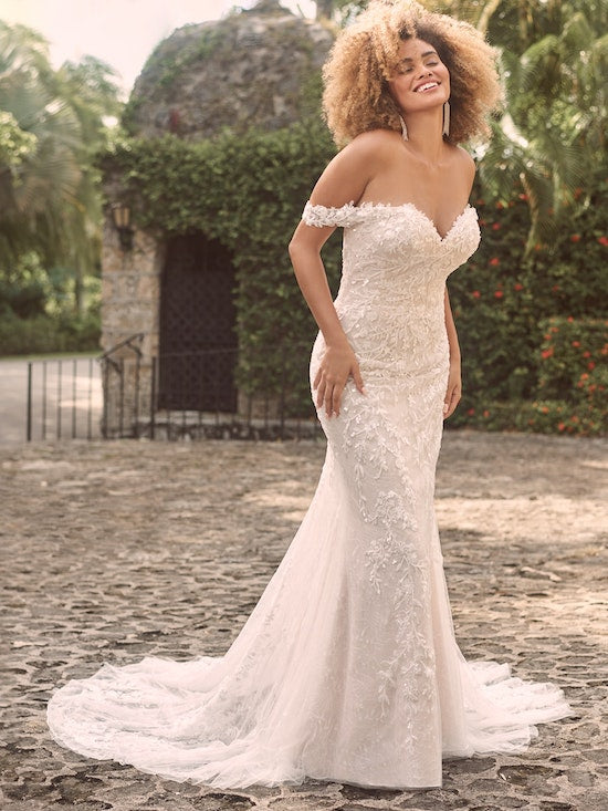 Charmaine Optional Off Shoulder Sleeve Lace Wedding Dress by Maggie Sottero