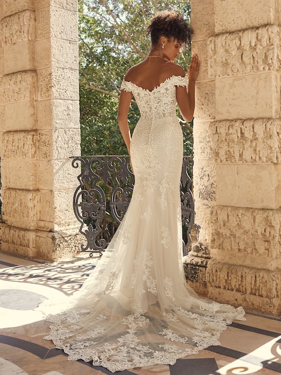 "Edison" Off Shoulder Lace Sheer Bodice Wedding Dress by Maggie Sottero
