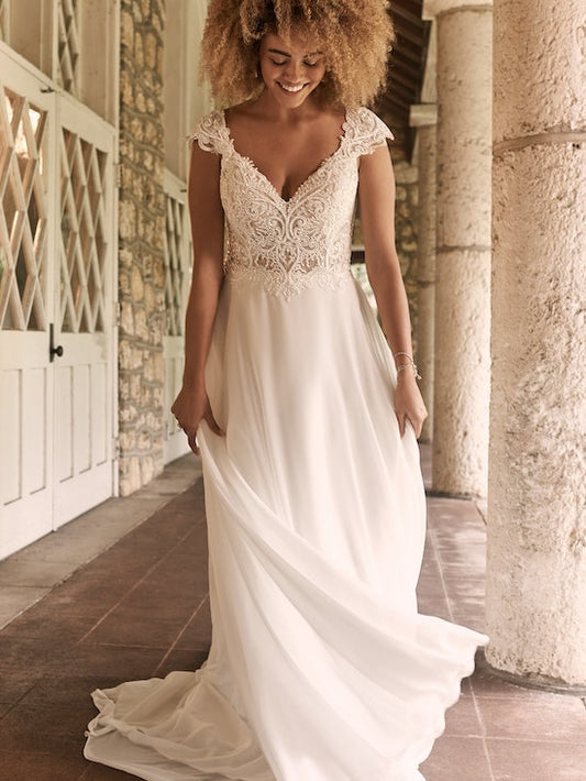 "June" Cap Sleeve Chiffon Wedding Dress by Maggie Sottero