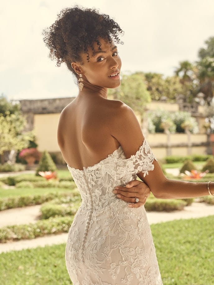 "Katell" Off-Shoulder Sweetheart Neckline Sheer Bodice Lace Wedding Dress by Maggie Sottero