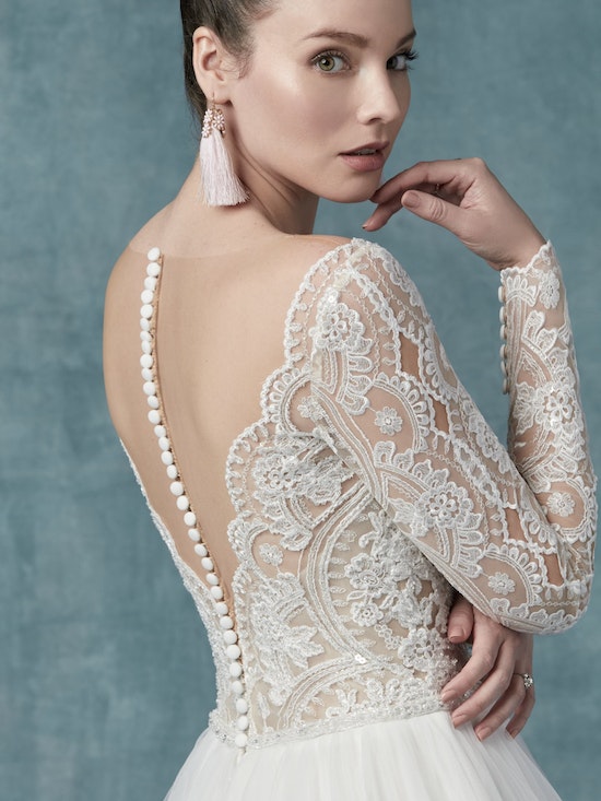 "Mallory Dawn" Long Sleeve Ballgown Illusion Buttons Wedding Dress by Maggie Sottero