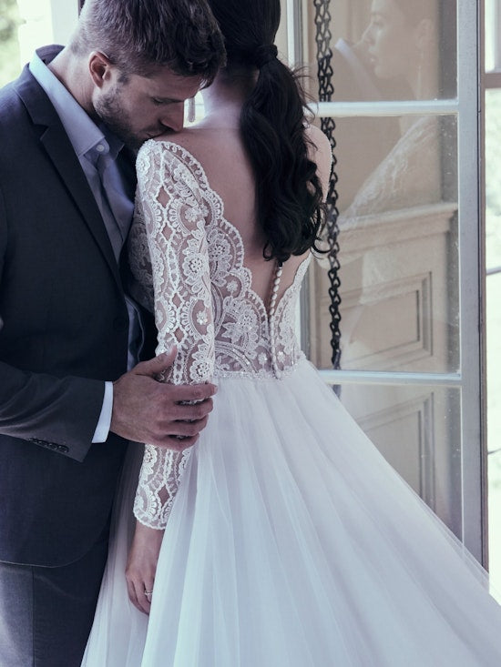 Mallory Dawn Long Sleeve Ballgown Illusion Buttons Wedding Dress by Sean Philip Bridals