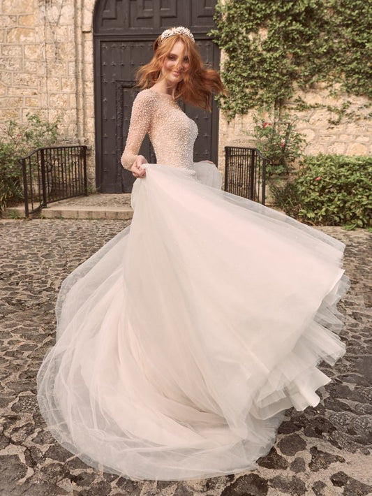 "Rosette" Illusion Long Sleeve Pearl Ballgown Wedding Dress by Maggie Sottero