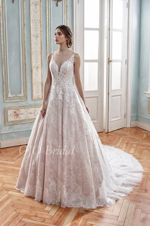 "Mia" Ballgown Sleeveless Lace Champagne Wedding Dress by Sean Philip Bridals